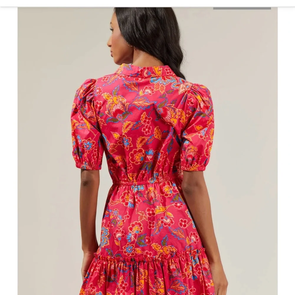 Sugarlips elegant vibrant Floral Red Dress small. Cinch - Picture 3 of 12